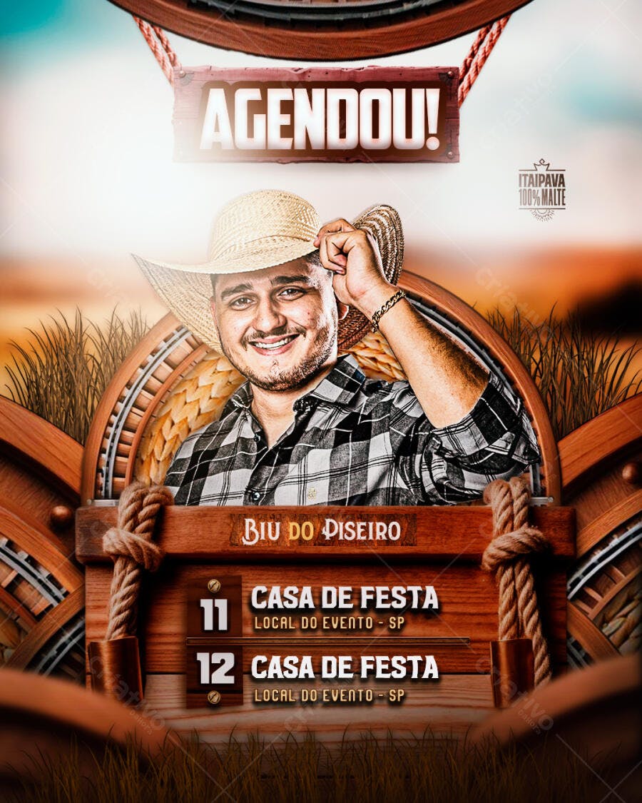 Flyer Festa Sertaneja com Biú do Piseiro PSD Editável