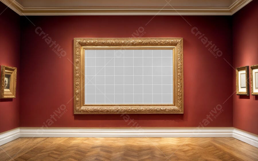 Mockup Quadro Dourado em Galeria de Arte