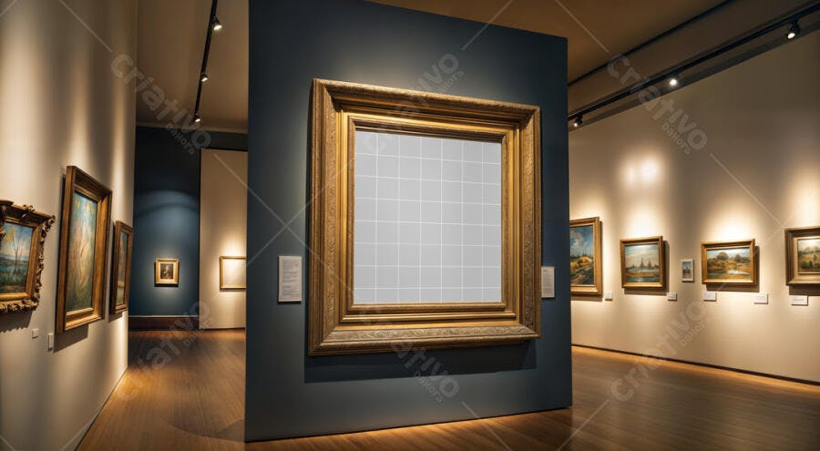 Mockup de Moldura Dourada em Galeria de Arte