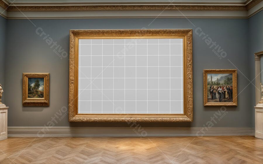 Mockup de Moldura Dourada em Galeria de Arte
