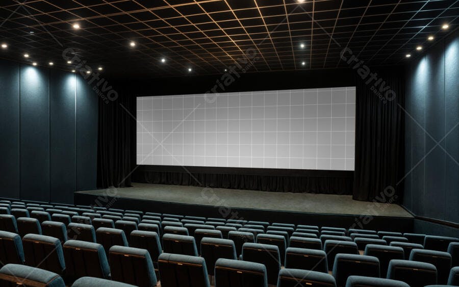 Mockup Cinema: Tela Gigante em Sala de Cinema Moderna