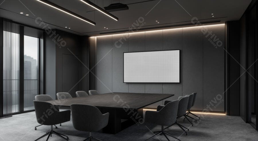 Mockup Tela Sala Reunião Moderna Cinza Escuro