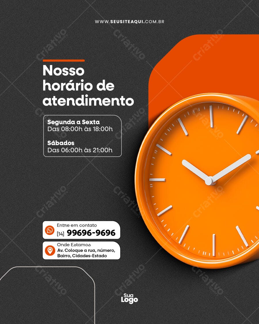 Post para Redes Sociais com Horário de Funcionamento PSD Editável