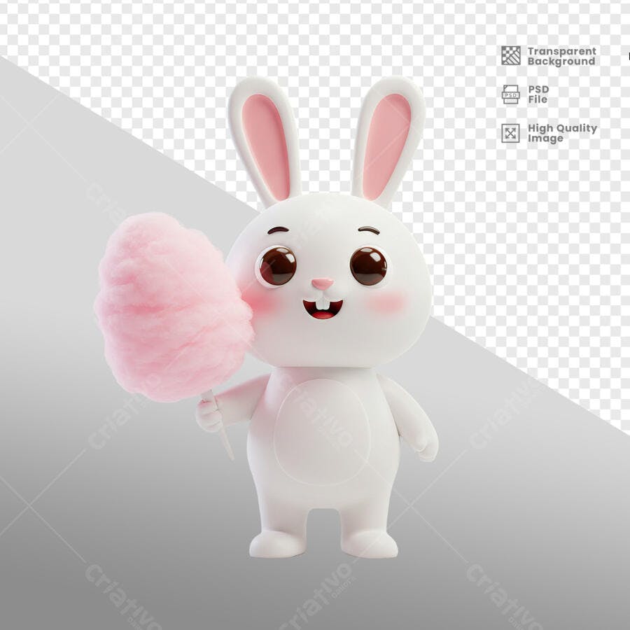 Ilustração Coelhinho com Algodão Doce PSD Editável