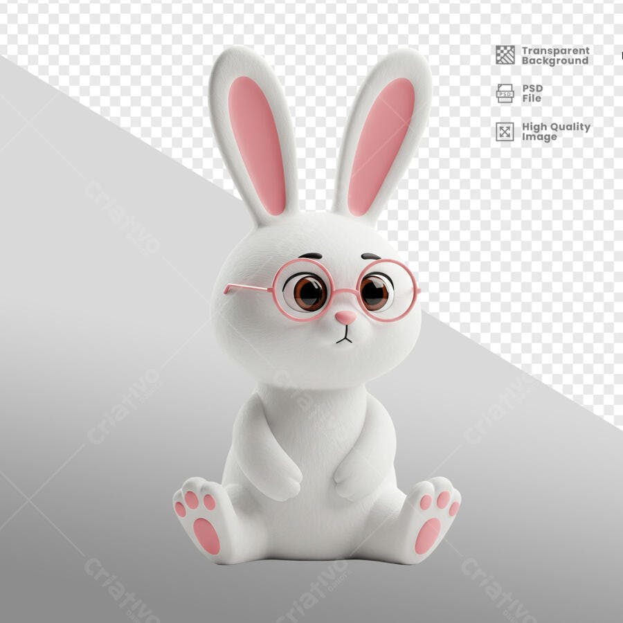 Imagem 3D Coelho com Óculos PSD Editável