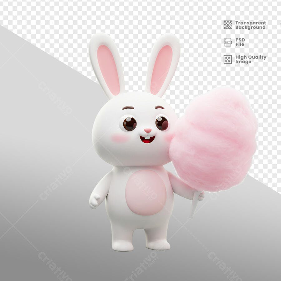 Ilustração Coelhinho com algodão doce PSD Editável