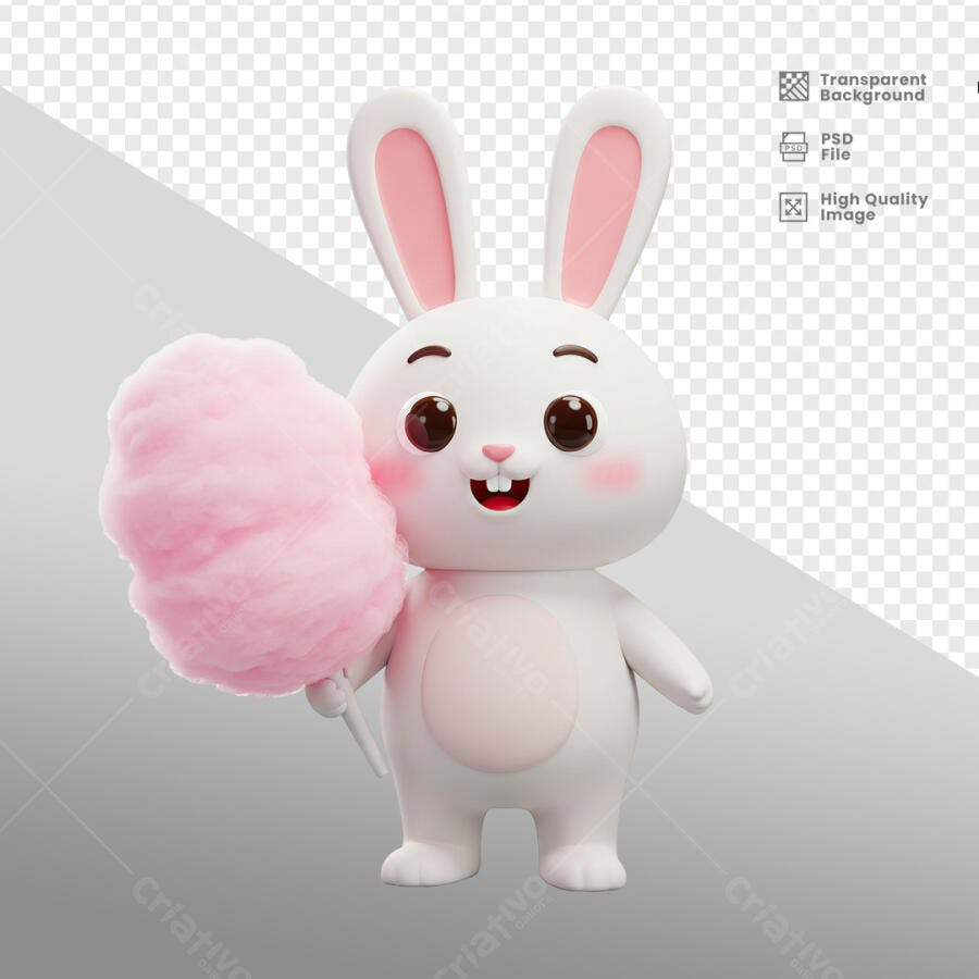 Ilustração Coelhinho com algodão-doce PSD Editável