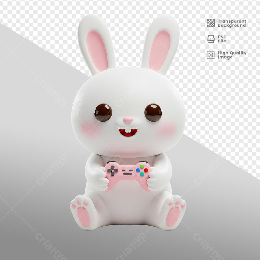 Ilustração Coelhinho Gamer PSD Editável