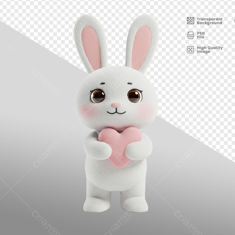 Imagem 3D Coelhinho com Coração PSD Editável