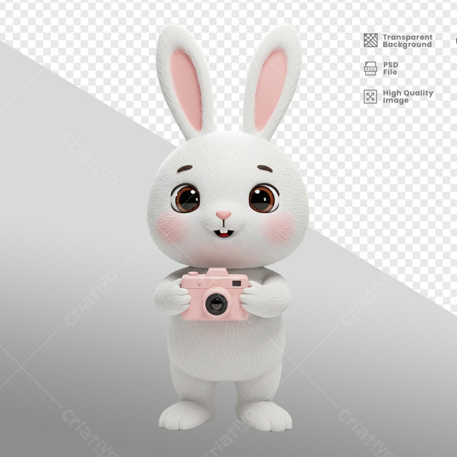 Ilustração Coelhinho com Câmera PSD Editável