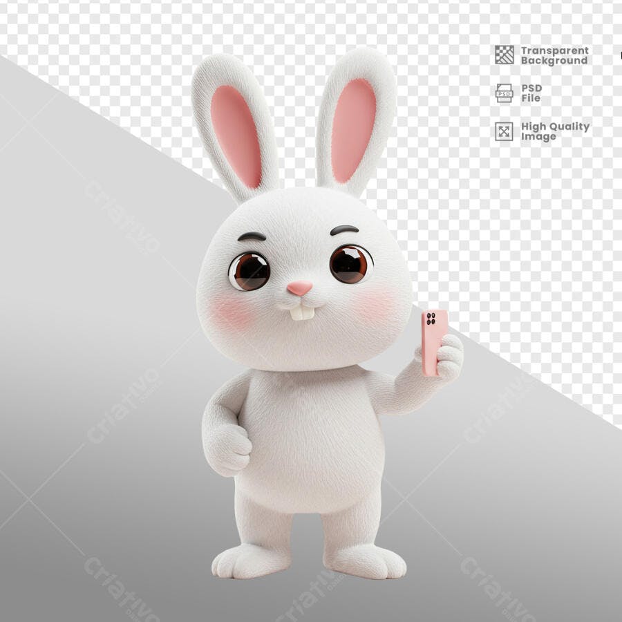 Imagem 3D Coelhinho Páscoa PSD Editável