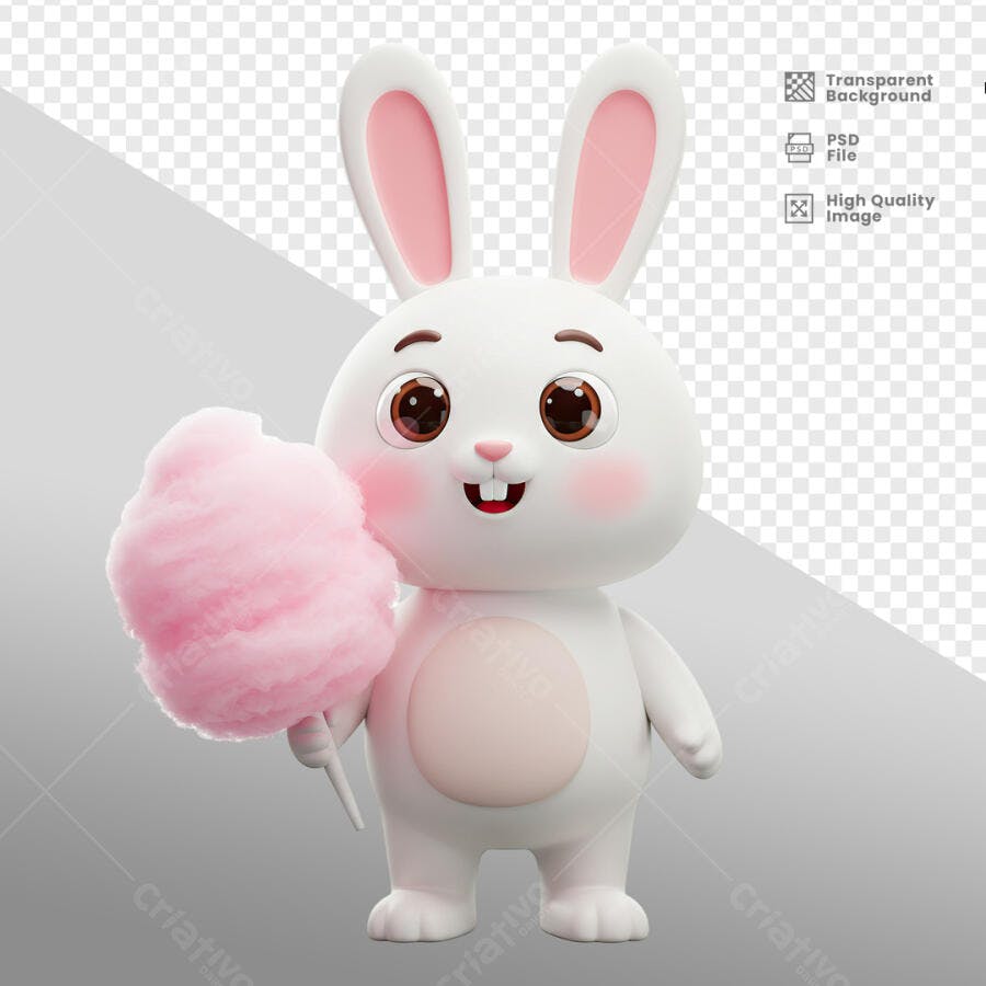 Ilustração Coelhinho com algodão doce PSD Editável