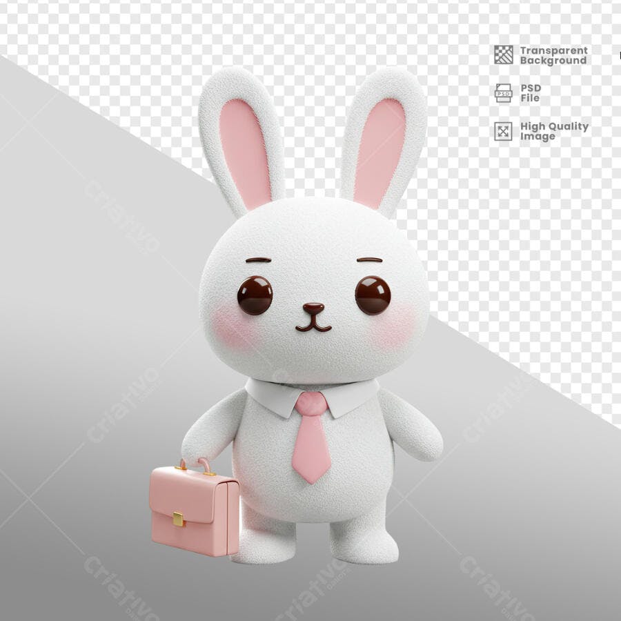 Mascote Coelho para Apresentação de Negócios PSD Editável