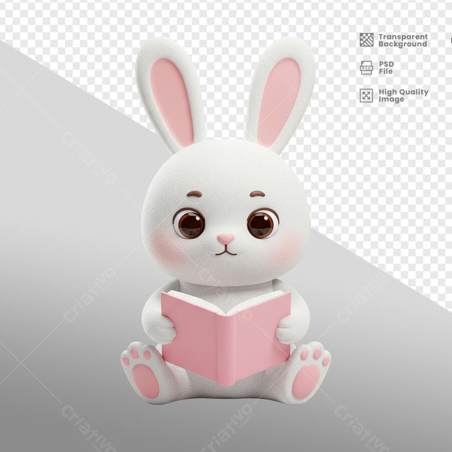 Ilustração Coelhinho Lendo PSD Editável