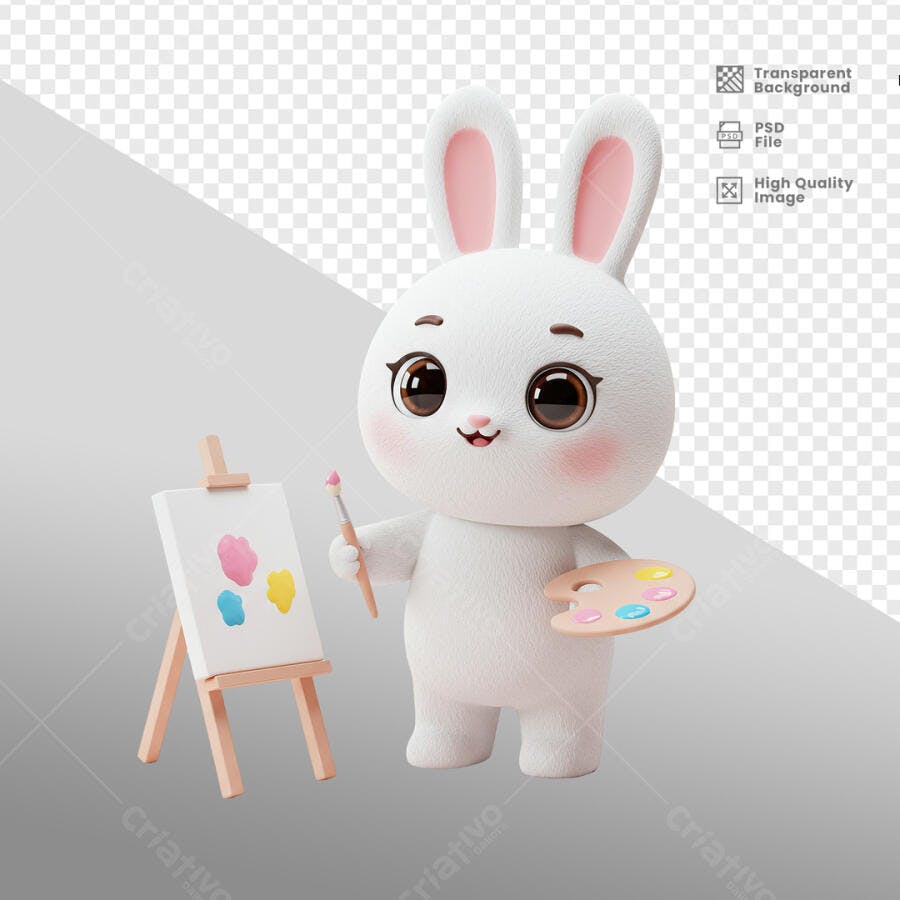 Imagem Coelhinho Pintor PSD Editável