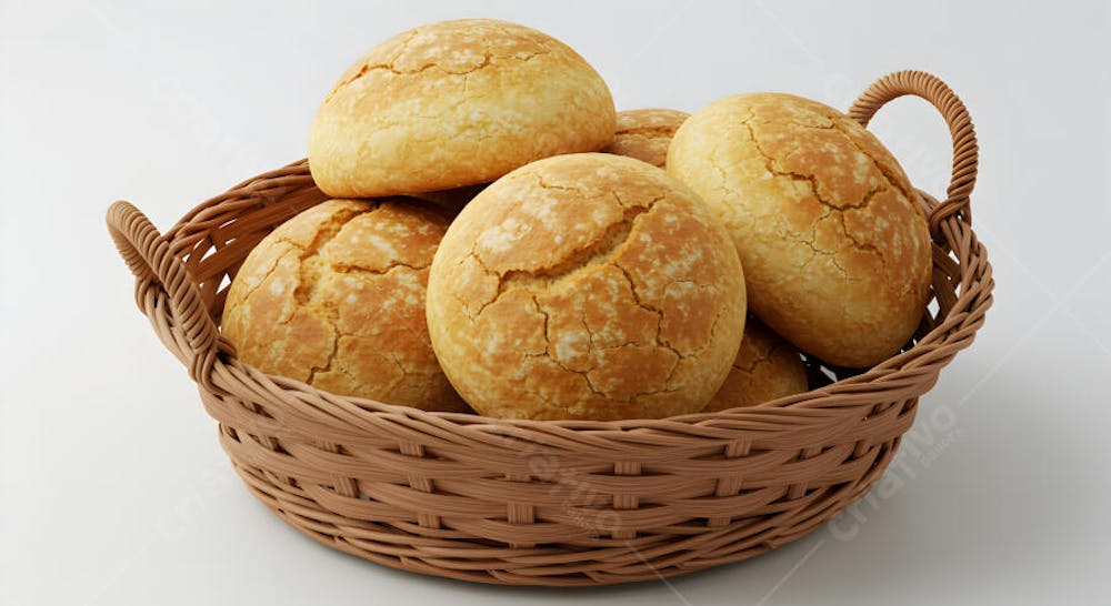 Cesta de Pão Francês Brasileiro - Pães Artesanais Frescos em Fundo Branco