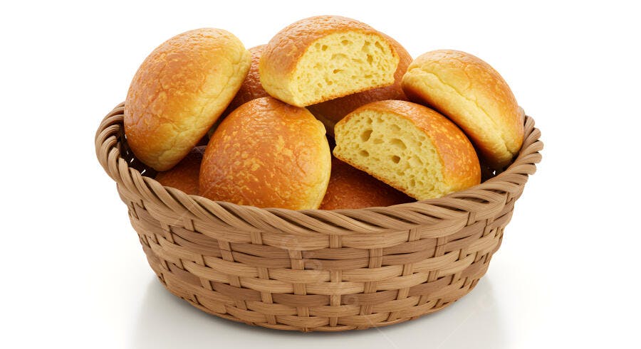 Pães frescos em cesta de vime