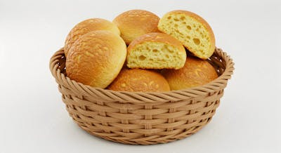 Cesta de Pão Francês Brasileiro - Pães Artesanais Frescos em Fundo Branco