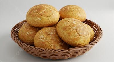 Cesta de Pão Francês Brasileiro - Pães Artesanais Frescos em Fundo Branco