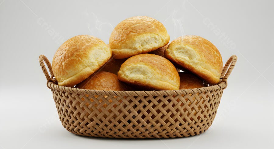 Pães frescos em cesta de vime