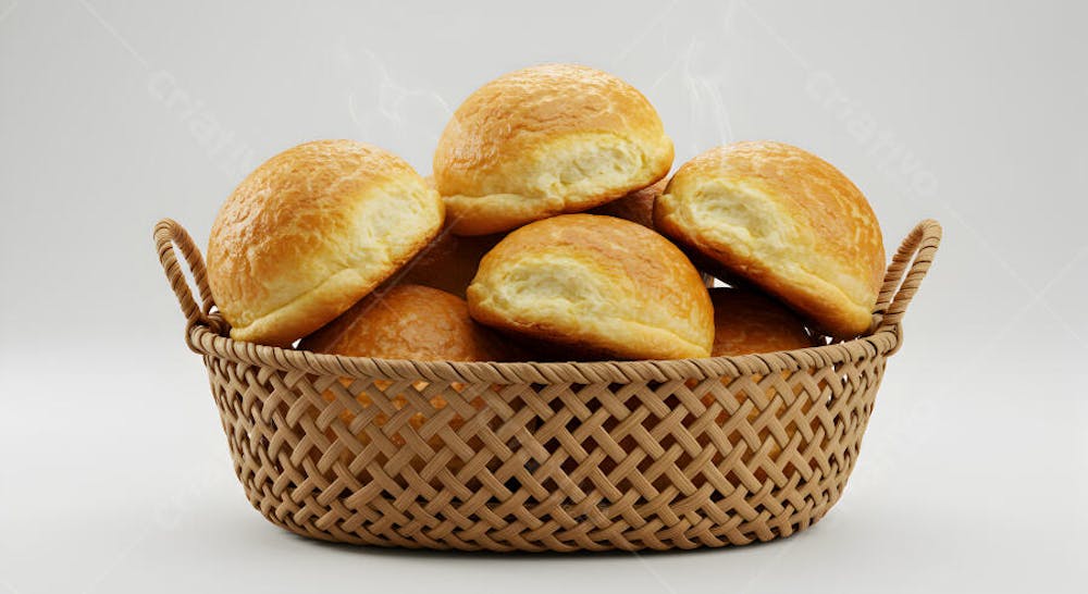 Cesta de Pão Francês Brasileiro - Pães Artesanais Frescos em Fundo Branco