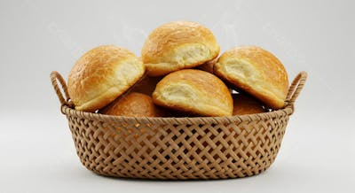 Cesta de Pão Francês Brasileiro - Pães Artesanais Frescos em Fundo Branco