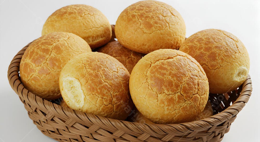 Cesta de Pão Francês Brasileiro - Pães Artesanais Frescos em Fundo Branco