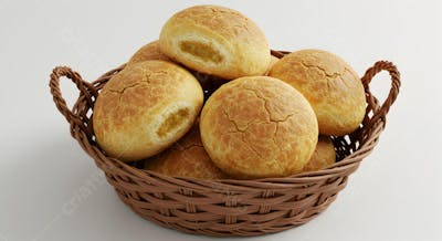 Cesta de Pão Francês Brasileiro - Pães Artesanais Frescos em Fundo Branco