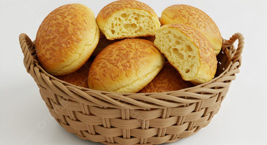 Pães artesanais em cesta de vime