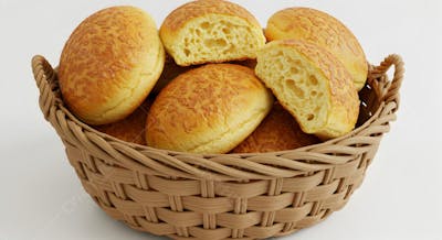Cesta de Pão Francês Brasileiro - Pães Artesanais Frescos em Fundo Branco
