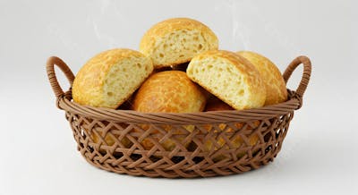 Cesta de Pão Francês Brasileiro - Pães Artesanais Frescos em Fundo Branco