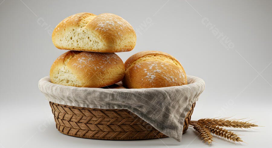 Pães artesanais em cesta de vime