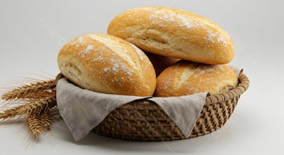 Cesta de Pão Francês Brasileiro - Pães Artesanais Frescos em Fundo Branco