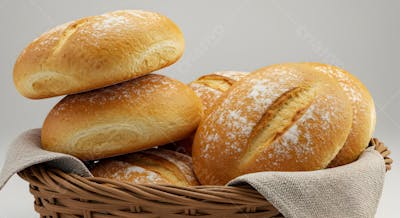 Cesta de Pão Francês Brasileiro - Pães Artesanais Frescos em Fundo Branco