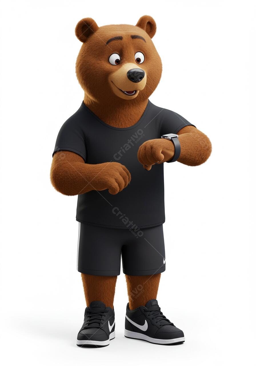 Urso marrom fitness checando o relógio