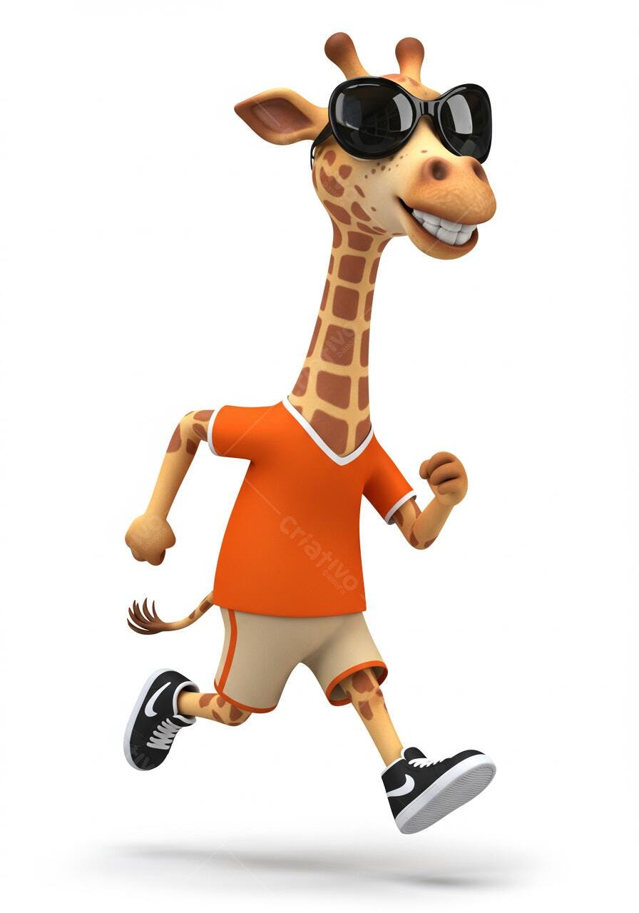 Girafa esportista correndo com óculos escuros