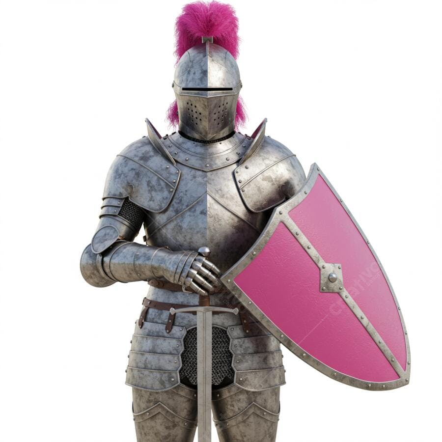 Cavaleiro medieval com armadura e escudo rosa