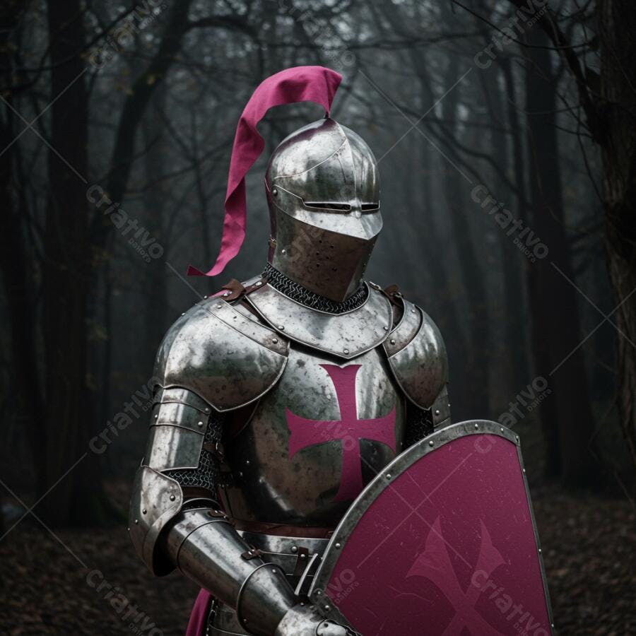 Cavaleiro medieval em armadura na floresta