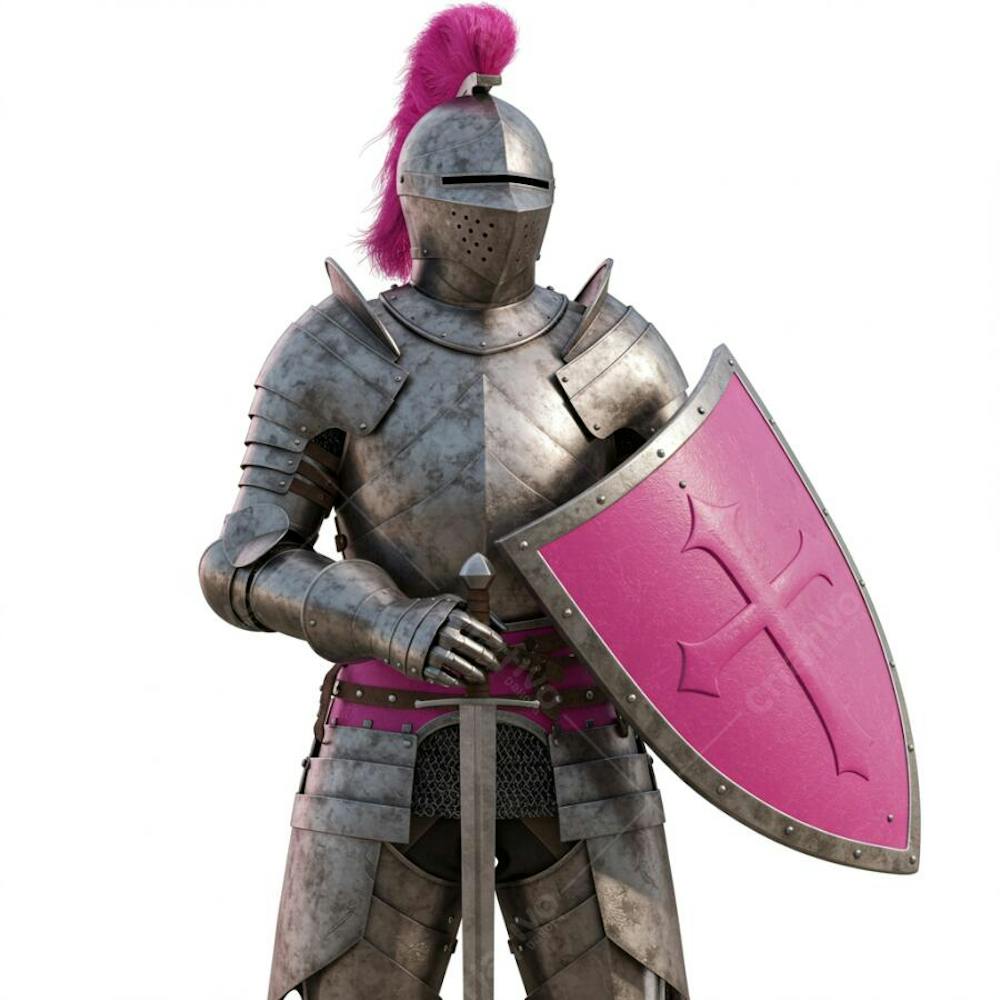 Cavaleiro de armadura completa realista 4k rosa com escudo rosa