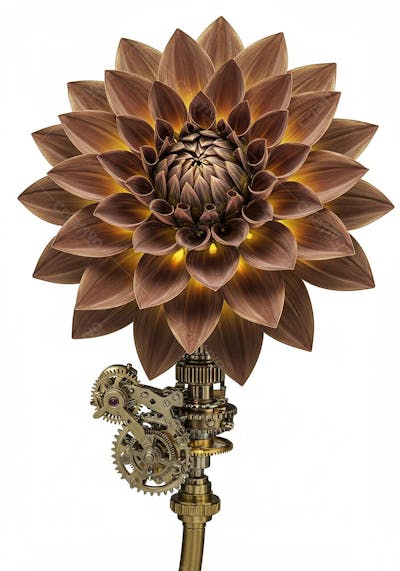 Flor Dália mecânica de inspiração steampunk 3d