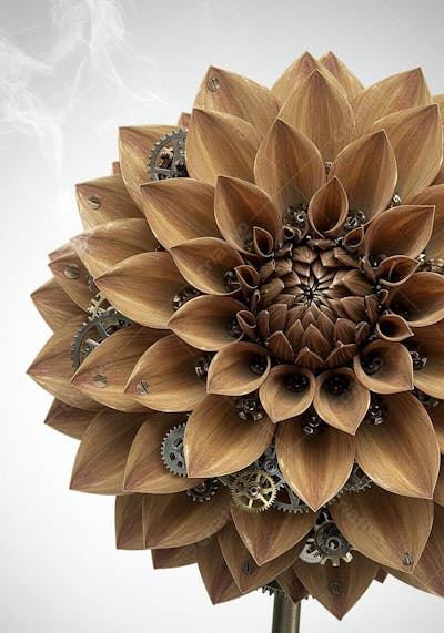 Flor Dália mecânica de inspiração steampunk 3d