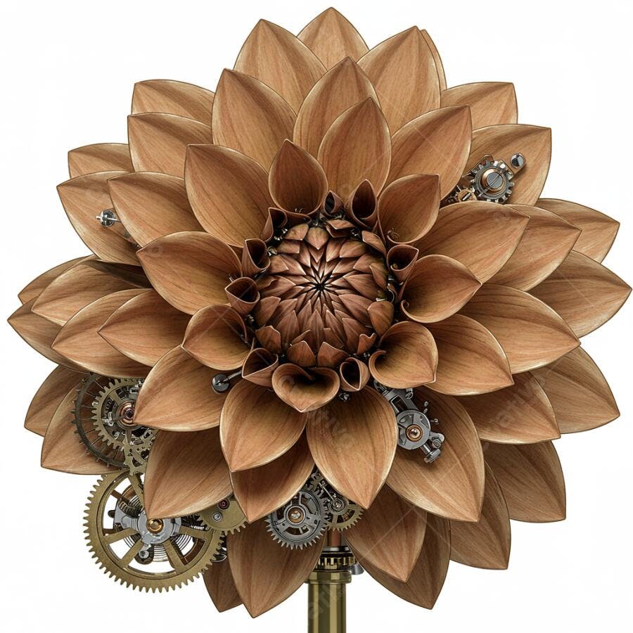 Flor de Madeira Mecânica com Engrenagens