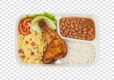 Marmitex Arroz, feijão, salada, frango e farofa