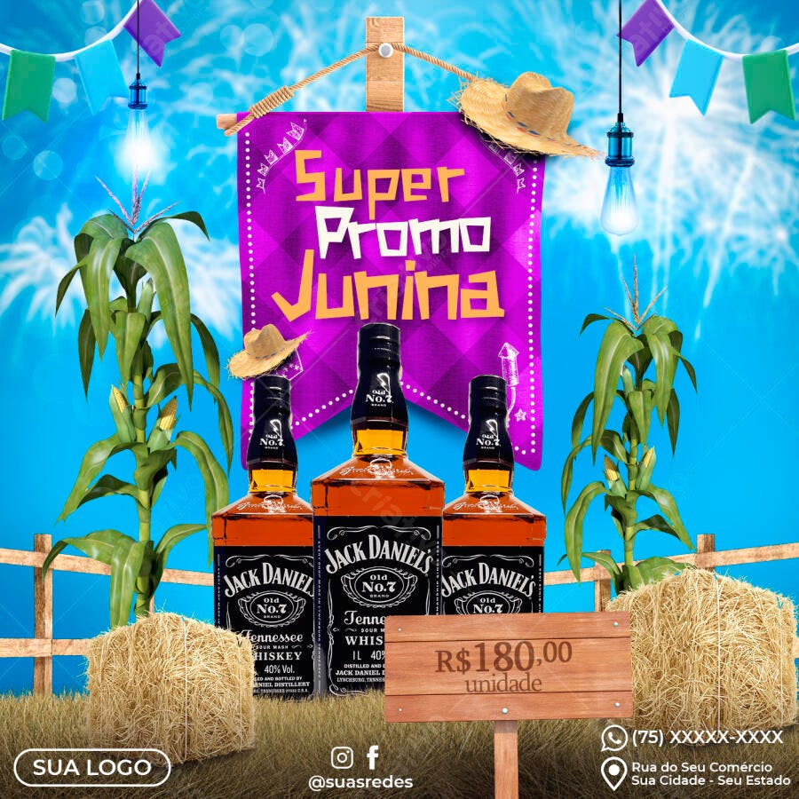 Flyer Festa Junina com Garrafas de Whisky PSD Editável