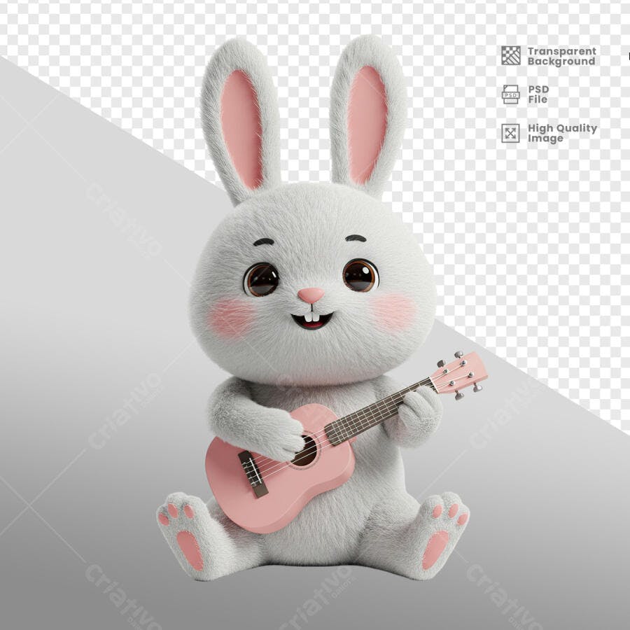 Ilustração Coelhinho com Ukulele PSD Editável