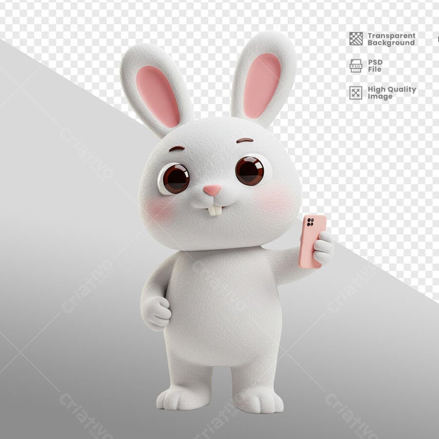 Mascote Coelho fofinho para Redes Sociais PSD Editável