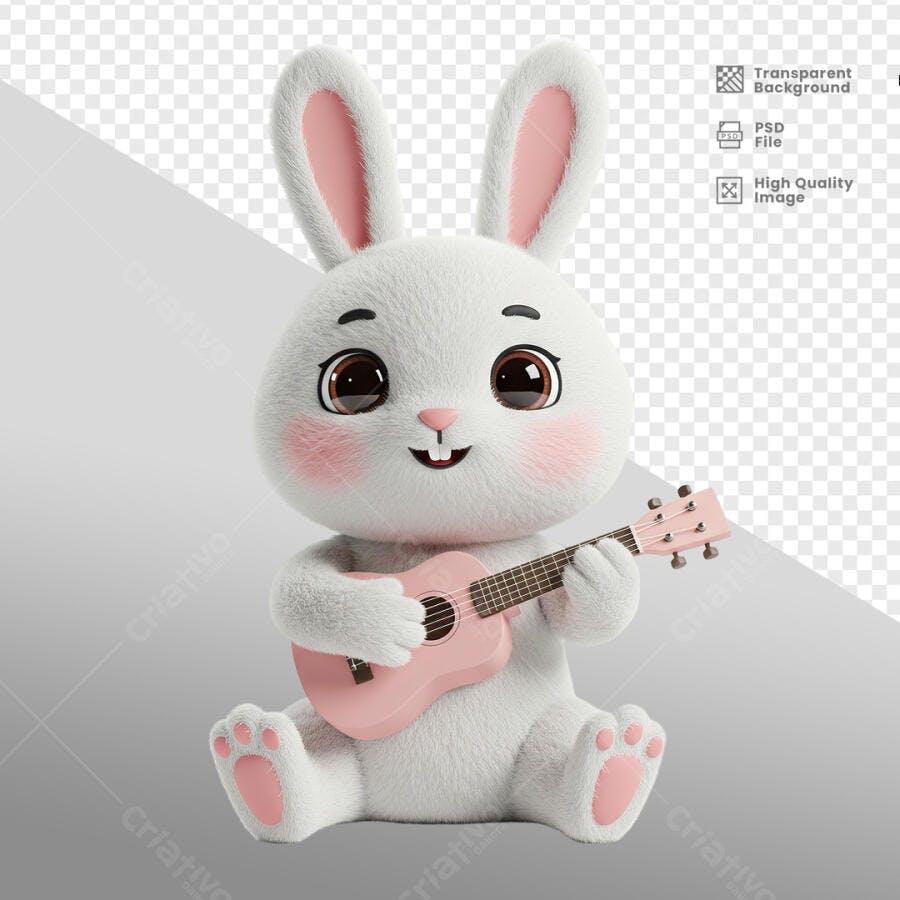 Ilustração Coelhinho com Ukulele PSD Editável