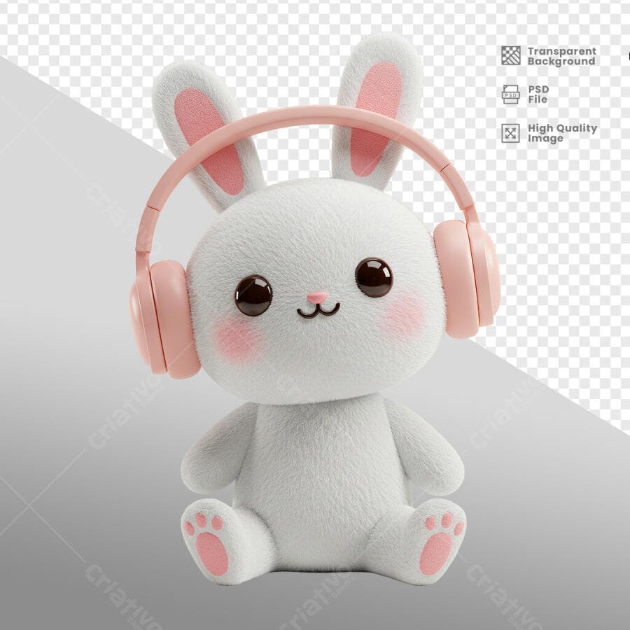 Coelhinho com Fones de Ouvido PSD Editável