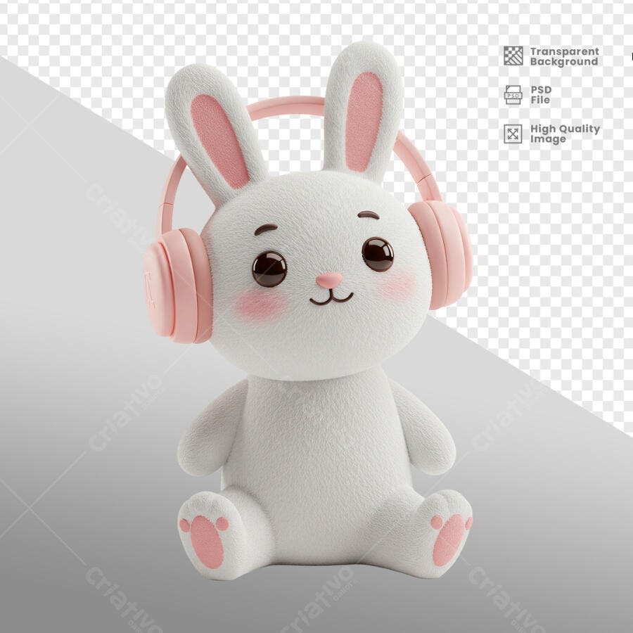 Imagem Coelhinho com Fones PSD Editável