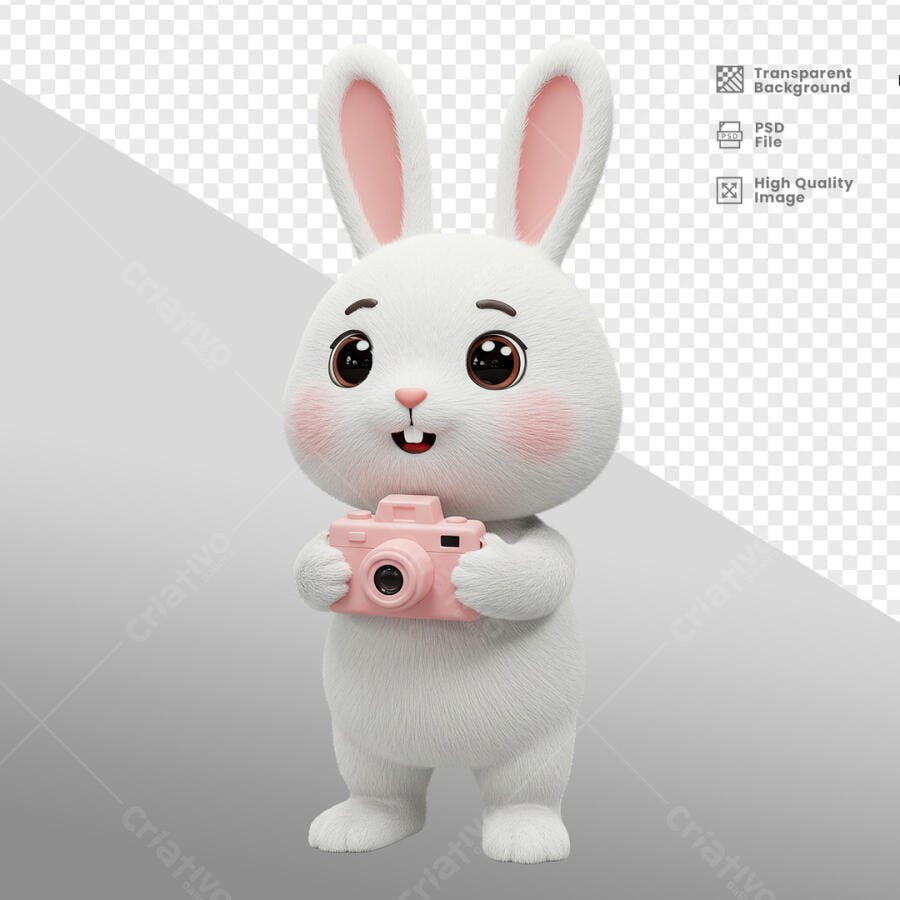 Mascote Coelho Fotógrafo PSD Editável